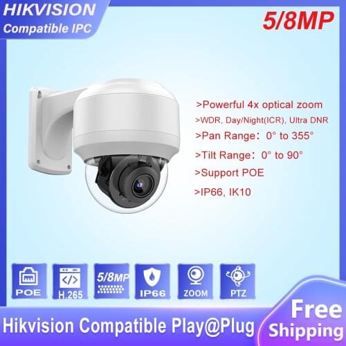 Hikvision Compatible PTZ IP Camera 5MP 4X-16X ZOOM Speed Dome Camera Outdoor IR 50M H.265 CCTV Security Camera IP IP67 IK10