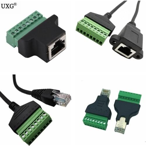Good quality RJ45 Ethernet male and female TO 8-pin screw terminal converter RJ45 socket connector adapter for CCTV DVR