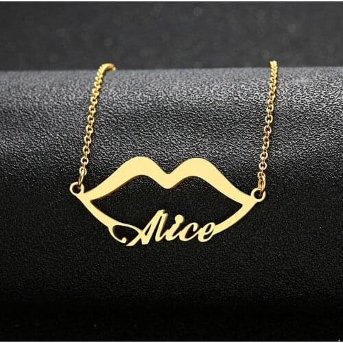 HUHUI Customized Sexy Lips Name Necklace Stainless Steel Nameplate Chokers Dainty BFF Sister Personalized Jewelry Birthday Gift