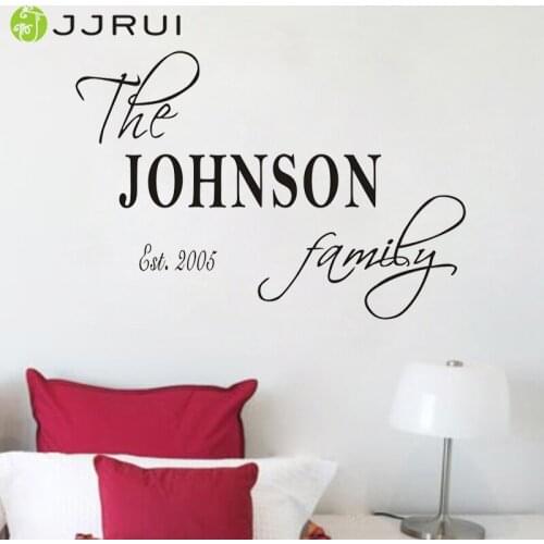 JJRUI The Family Name Est.Personalized Name Wall Sticker Words Lettering Decor DIY Wall Stickers Wall Art Decals Home Decoration
