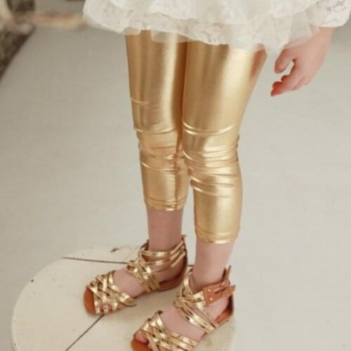 Quality Girl Leggings 4-10Y Pants Skinny Gold Silver kids Metal Colors Kids Pant Evening dress clothes Birthday Present Kids Pan