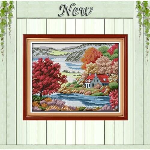 Red maple homeland,Counted Printed on canvas DMC 11CT 14CT Cross Stitch kit,needlework Set embroidery,jungle Scenery Home Decor