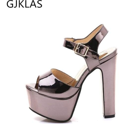 Patent Leather Heels Platform Shoes Women Pumps New Shoes Sexy High Heels 14 Cm Ladies Party Sandals Chunky Heels Women Fashion