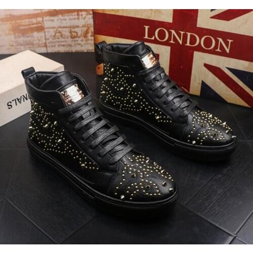 Men Fashion Ankle Boots Spring Autumn Rivets Loafers Male High Top Luxury Shoes for Man Punk Footwear Shoes