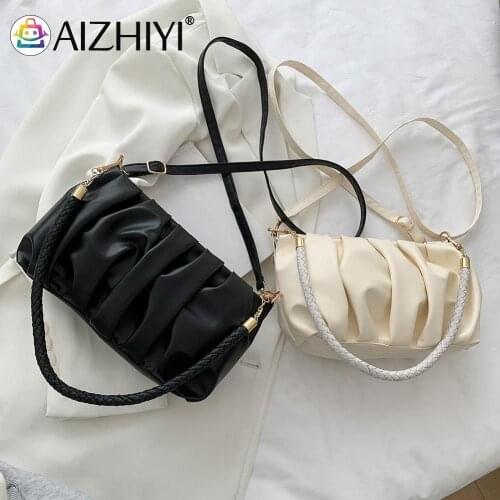 Fashion Women PU Pleated Shoulder Crossbody Bags Solid Color Small Handbags Cloud Female Daily Shoulder Messenger Bag