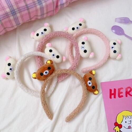 Cartoon headband cute plush bear yellow animal headband wash mask hairpin hair accessories for woman girl 1Pcs