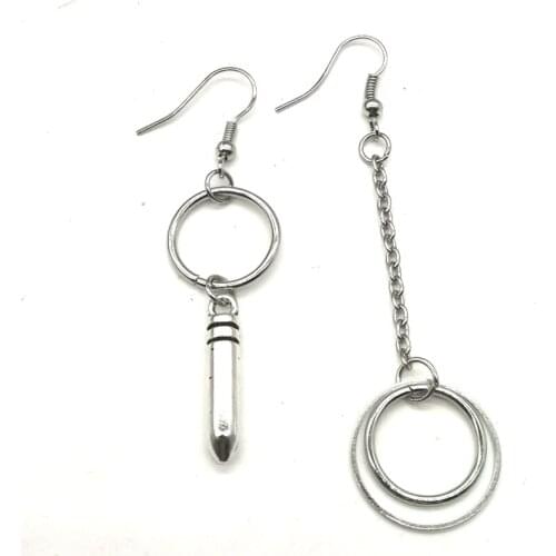 Punk Mismatched Chain and Hoop, One for Her, Chain Ornaments, Bullet Earrings, Punk Jewelry, Punk Pendant Earrings