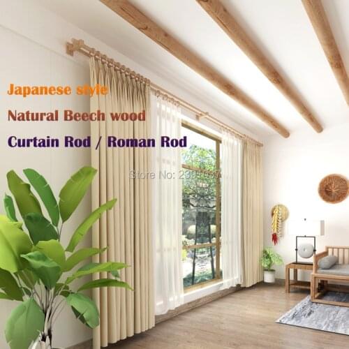 Natural Beech wood Roman Rod Silent Solid wood double curtain rod surface Wood Wax Finish with accessories for Home Stay/Hotel