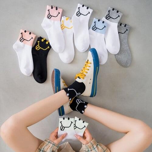 Drew Smiley Socks Women Sports Sock Harajuku Smile Couple Cotton Comfortable Breathable Novel Ladys Funny Socks Sox Woman White