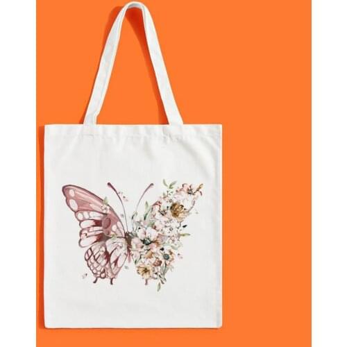 New 2021 Delicate Butterfly Printing Shopping Bag Women Shoulder Bag Eco Handbag Tote Reusable Grocery Shopper Bags