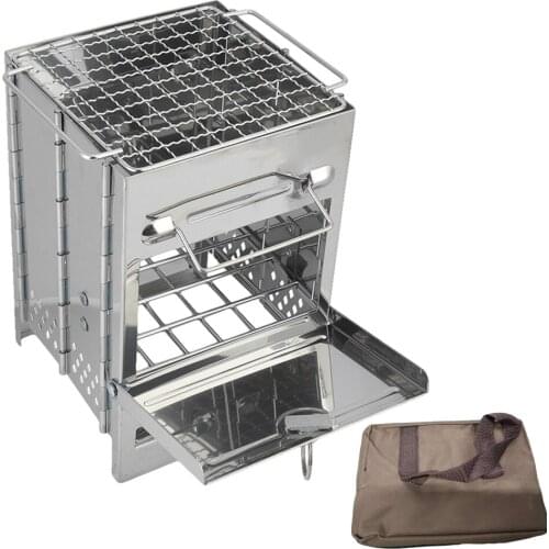 Portable Outdoor Camping Wood Stove Folding Stainless Steel Wood Burning Stove Square Camping Stove Wood Burner Picnic Cooking