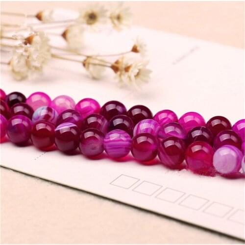 RONGQING Natural Rose Pink Onyx Stone Round Rose Red Stripe Loose Spacer Beads for DIY Jewelry Supplier