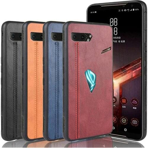 For Asus ROG Phone II 2 ZS660KL Luxury Calfskin PU Leather lines Back Cover Case For Asus ZS660KL Asus ROG2 I001DA Phone Cases
