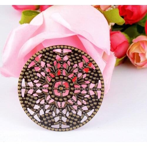 MIAOCHI Retail 5Pcs Antique Bronze Filigree Round Wraps Connectors Metal Crafts Gift Decoration DIY Findings 48mm F0328