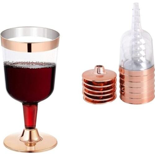 Rose Gold Bronzing Wine Glass Disposable Goblet Plastic Air Cup Wedding Party Dinnerware Ice Cream cocktail Cup 25pcs 6OZ