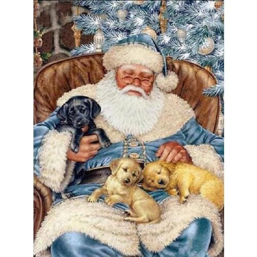 Santa Claus and Puppies Unique Gift Cross Stitch Kits Needlework Embroidery Crafts 14ct Unprinted DIY Arts Handmade Home Decor