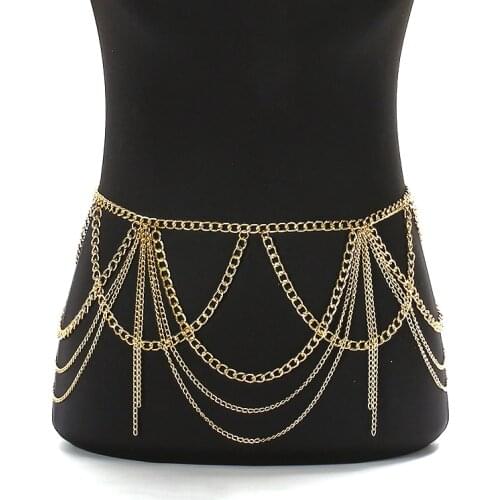 Sexy Beach Bikini Fashion Body Chain Multilayer Waist Chain Gold Color Body Jewelry Wholesale