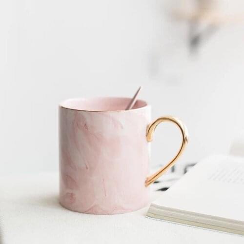 Nordic ceramic mug coffee cup large-capacity water cup light luxury gold handle marble-print mug