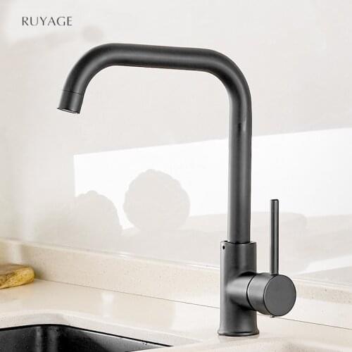 RUYAGE Kitchen Faucets 360 Rotate Black Mixer Tap for Kitchen Rubber Design Hot and Cold Deck Mounted Crane for Sinks RY05