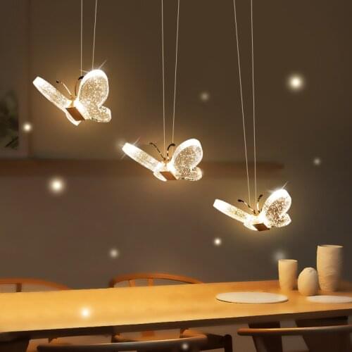 Modern Crystal Butterfly Pendant Lights Novelty Minimalist Led Lustre Suspension Luminaire Bedroom Dining Room Balcony Lights