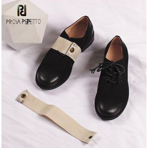 Spring and Summer Retro Dark Style Low-heel Pumps Shoes Female New Round Toe Lace-up Handmade Cowhide Derby Shoes