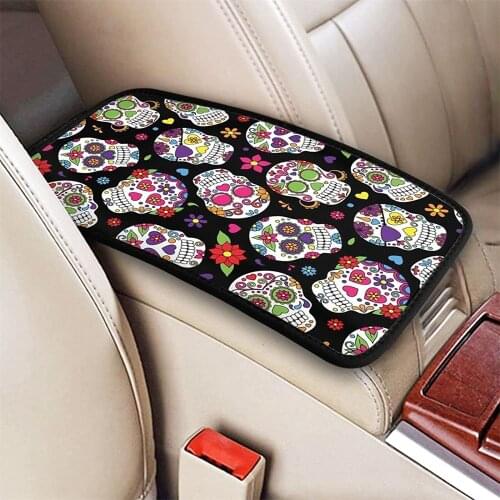 Universal Soft Comfort Center Console Pad Car Accessorie Day of The Dead Sugar Skull For Golf 4 5 Passat B8 B5 B7 Bmw F10 G30