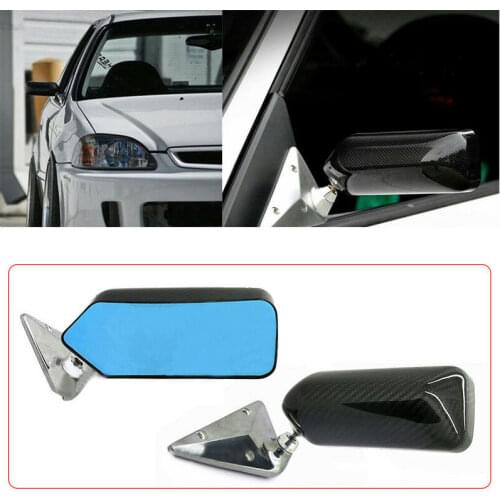 1 Pair Universal Car Racing Carbon Fiber Rear Mirror Blue Glass Side View Fit For BMW M3 E30 E36 E46 Audi