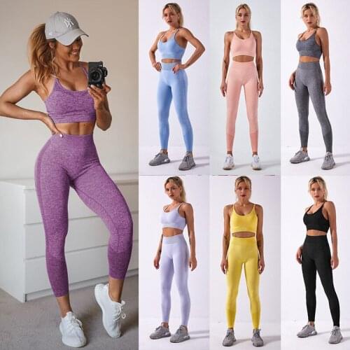 Women Fitness Yoga Suits High Waist Squat Proof Sport Leggings Workout Set Outfits Gym Clothing Jogging Sportwear