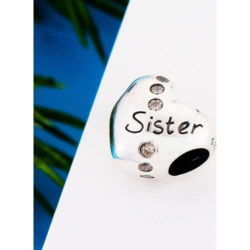 Fit Original Pandora Charm Bracelet 925 Silver Heart Sister Color Zirconia Beads For Making Women Berloque 2021 New Arrival