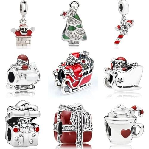 Christmas charm for women girl gift fit pandora bracelet Santa Claus bead jewelry Christmas tree charms Xmas pendant bangle