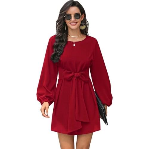 2020 Sexy Lace Up Woman Dress Autumn New Casual Flare Long Sleeve Loose Solid Color Party Dresses for Women Streetwear Vestidos