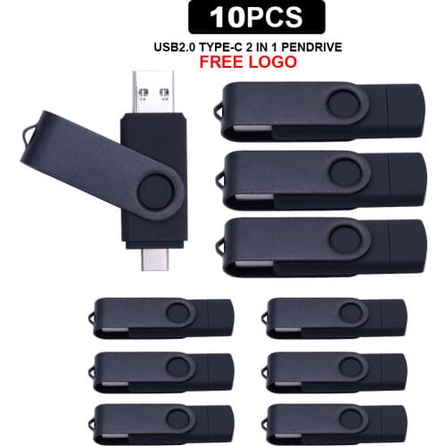 10pcs/lot OTG 2-IN-1 USB 2.0 & Type-C USB Flash Drive 128GB Pen Drive 64GB 32GB 16GB Pendrive USB Stick Flash Disk free logo