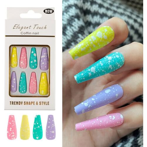 40tips/box Full Cover Nail Tips 4 Colors Mix Ballerina Press on Nails Matte Snowflake Design Fake Nails Manicure Tools
