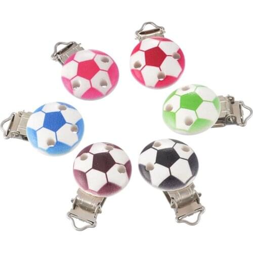 5Pcs Football Wooden Baby Pacifier Clips Solid Color Holders Cute Infant Soother Buckle Clasps Holders Accessories Diy Tool