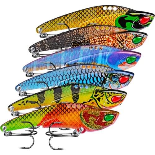6PCS Fishing Metal VIB Spoon Lure Treble Feather hook 12g