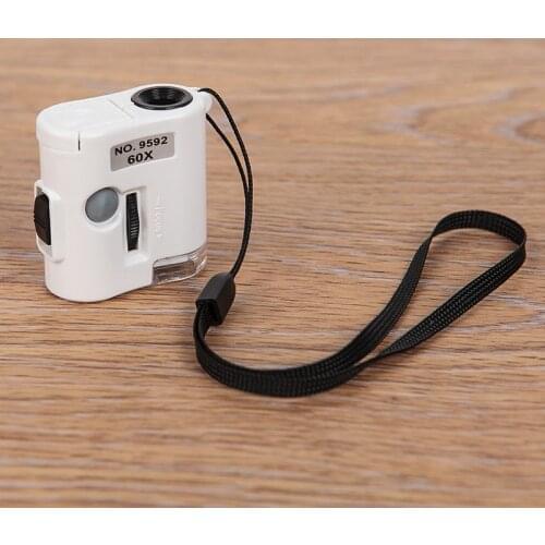 60 times microscope portable multifunctional mini pocket magnifying glass with light and currency detector