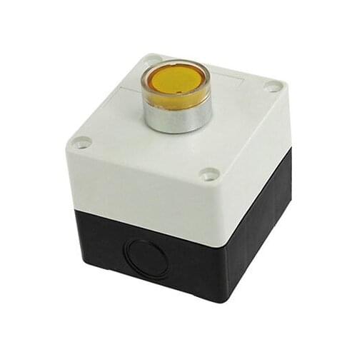 AC 220V Yellow Indicator Light Flat Momentary Plastic Case Push Button Switch
