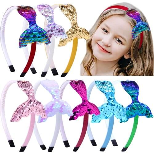 Baby Hair Bands Hair Accessories Fashion Reversible Sequins Headbands For Girls Rainbow Mermaid Pearls Korea Headdress clip