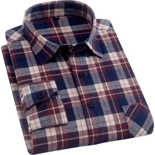 Aoliwen brand men plaid fashion casual shirt 100%cotton autumn and winter long sleeve slim comfortable flannel shirt fit shirt