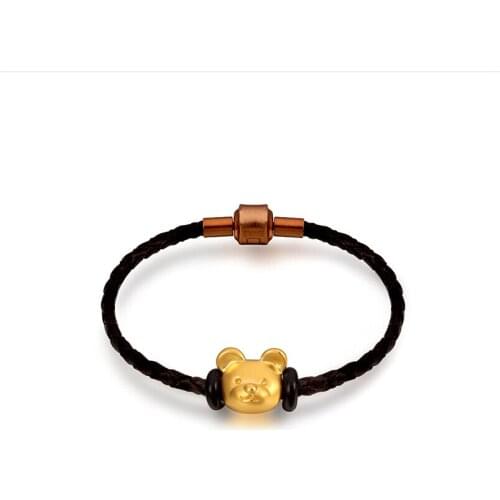 New DIY Pure 999 24k Yellow Gold 3D bear String Bracelet 1.03g