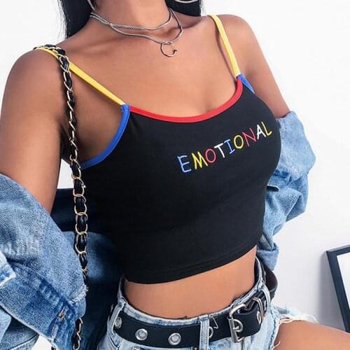 Black Top Debardeur Femmes Letter Embroidery Strap 2021 Female Slip Crop Tops Sexy Short Tank Tops Roupas Femininas Cute