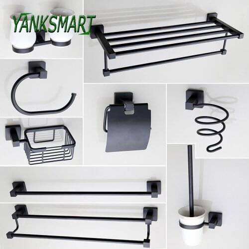 YANKSMART Blacked Bathroom Shelf & Paper Holder & Toilet Brush Holder & Soap Dish Bath Hardware Accessories Set