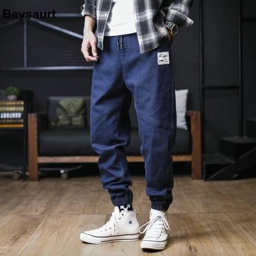 Plus Size Jeans Men Loose Joggers Streetwear Harem Jeans Cargo Pants Ankle-Length Denim Trousers Men 2021 New
