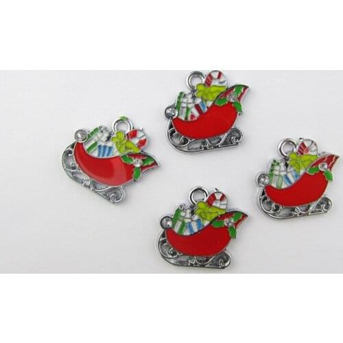 ECM31 Mix Color 20Pcs Alloy Metal Enamel Christmas Sled Charms Pendants 20x23mm