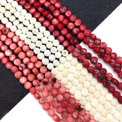 Red Coral Beads, Disc-shaped Natural Bulk Jewelry, Handmade, Necklace and Bracelet DIY Accessories, Length 15 Inches, Size 3x6mm