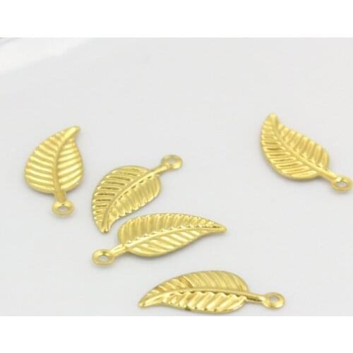 Brass Gold color carved leaf spacer floating drop leaves little charms for making jewelry accessories 14*6mm 50 pcs