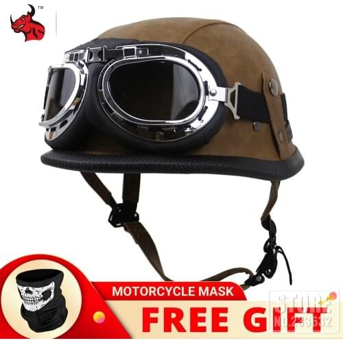 Summer Motorcycle Helmet German Motorcycle Leather Open Face Half Helmet Chopper Biker Retro Pilot Casco Moto DOT