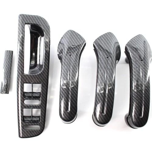 LHD Carbon Style Interior Door Handle Switch Bezel Set For VW Jetta Golf MK4