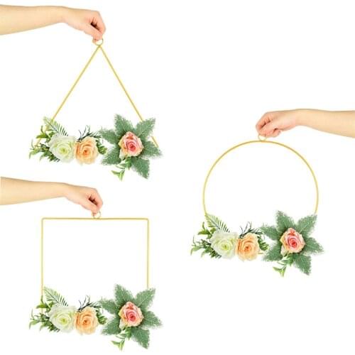Metal Ring Flower Wreath Frame Gold Geometric Floral Hoop For Home Wedding Birthday Party Hanging Decor Garland Wreath Supplies