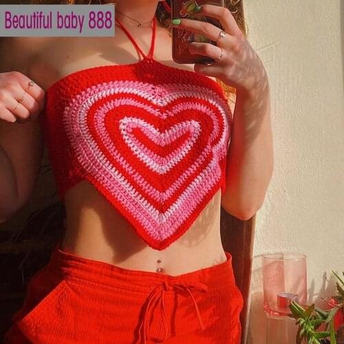Meqeiss Sweet Cute Sexy Patchwork Crop Top For Women Halter Summer Slim Bandage Camisole Stretch Club Streetwear Female 2021 New